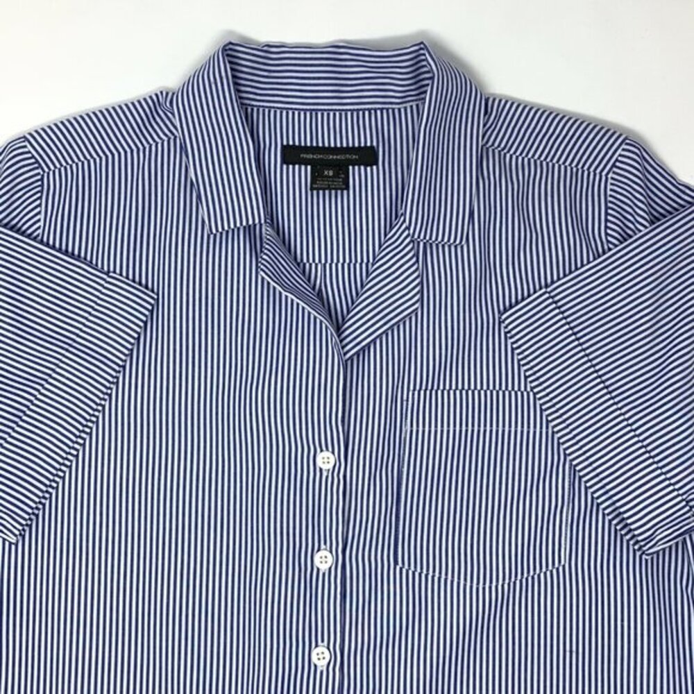 French Connection Blue & White Stripe Short Sleeve Women's Shirt‎ Size XS